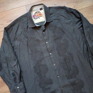 Robert Graham Black Embossed Button Down Shirt Paisley Dot Flip Cuff 4X